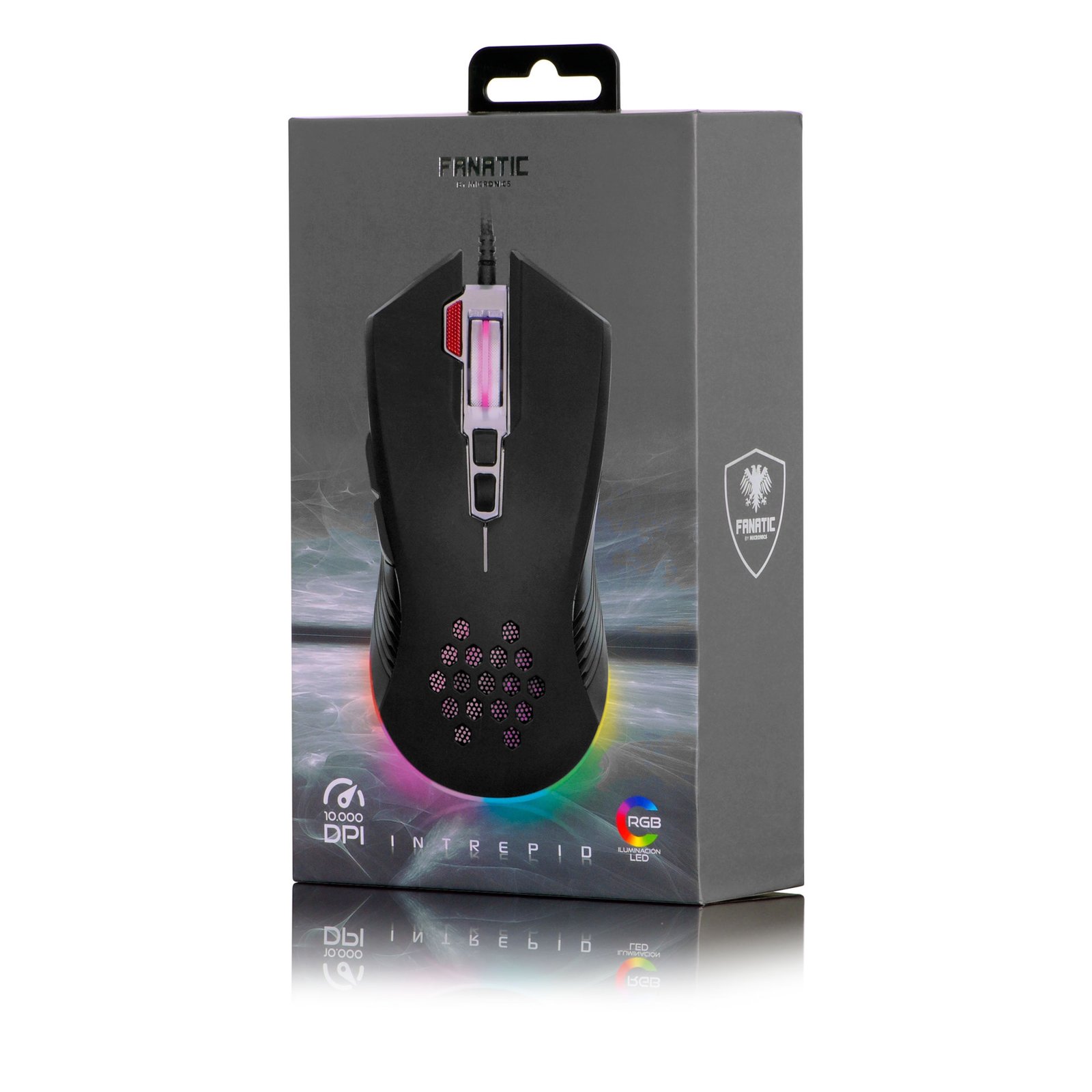 MOUSE GAMER MICRONICS INTREPID FANATIC FNT GM8001 BLACK, 10000 DPI, 8 BOTONES, RGB RUNNING, USB